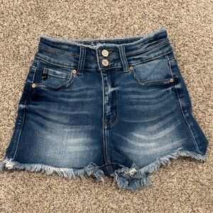KanCan Dark Blue Frayed Jean Shorts